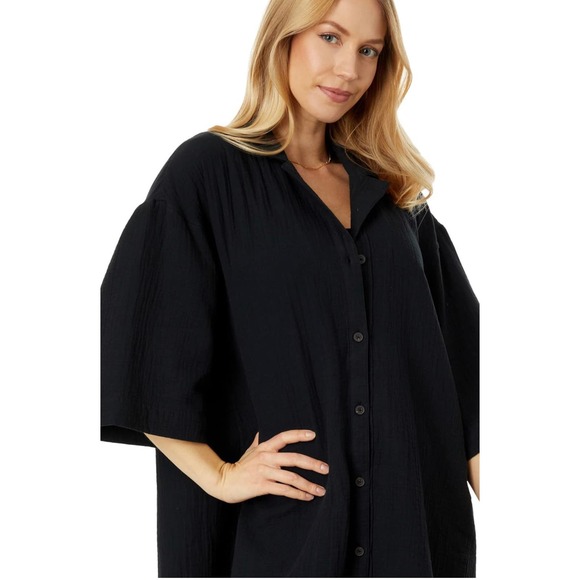 MADEWELL Black light spun Isla mini gauze coverup shirt dress NWT Size Medium - Picture 8 of 10